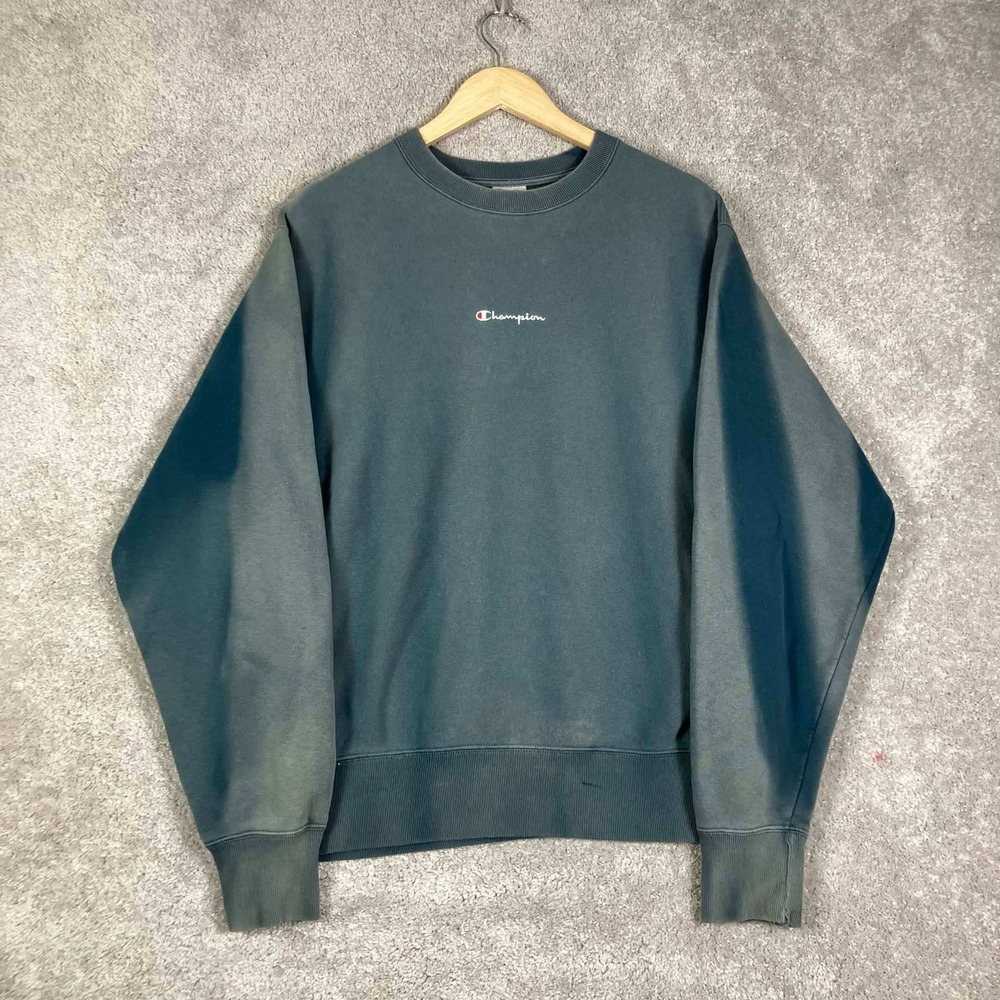 VTG 90s Champion Sweatshirt Mens M Blue Reverse Weave Warm Up Crewneck Sun Faded